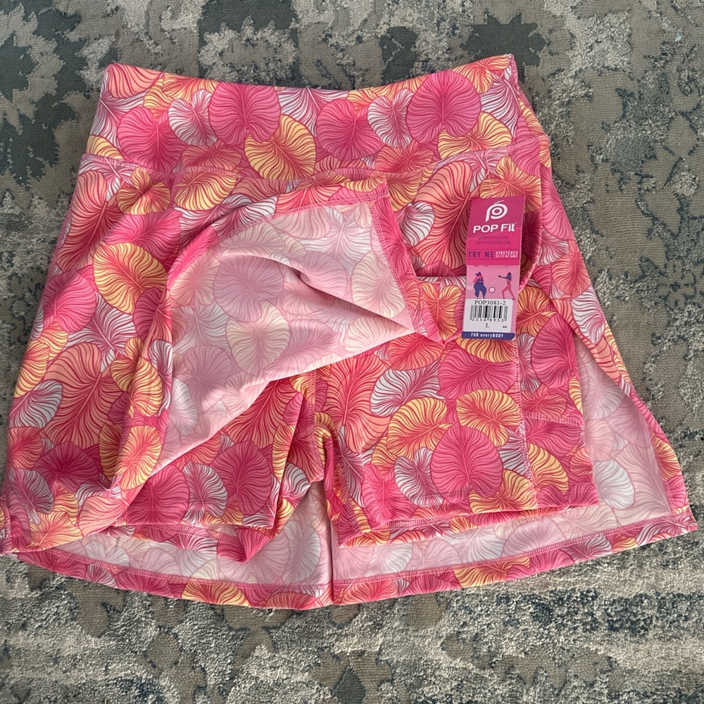 POP Fit Pink and Yellow Skorts with Tropical Print